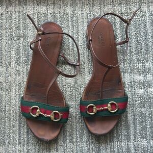 Used Gucci red and green web flat sandals size 39
